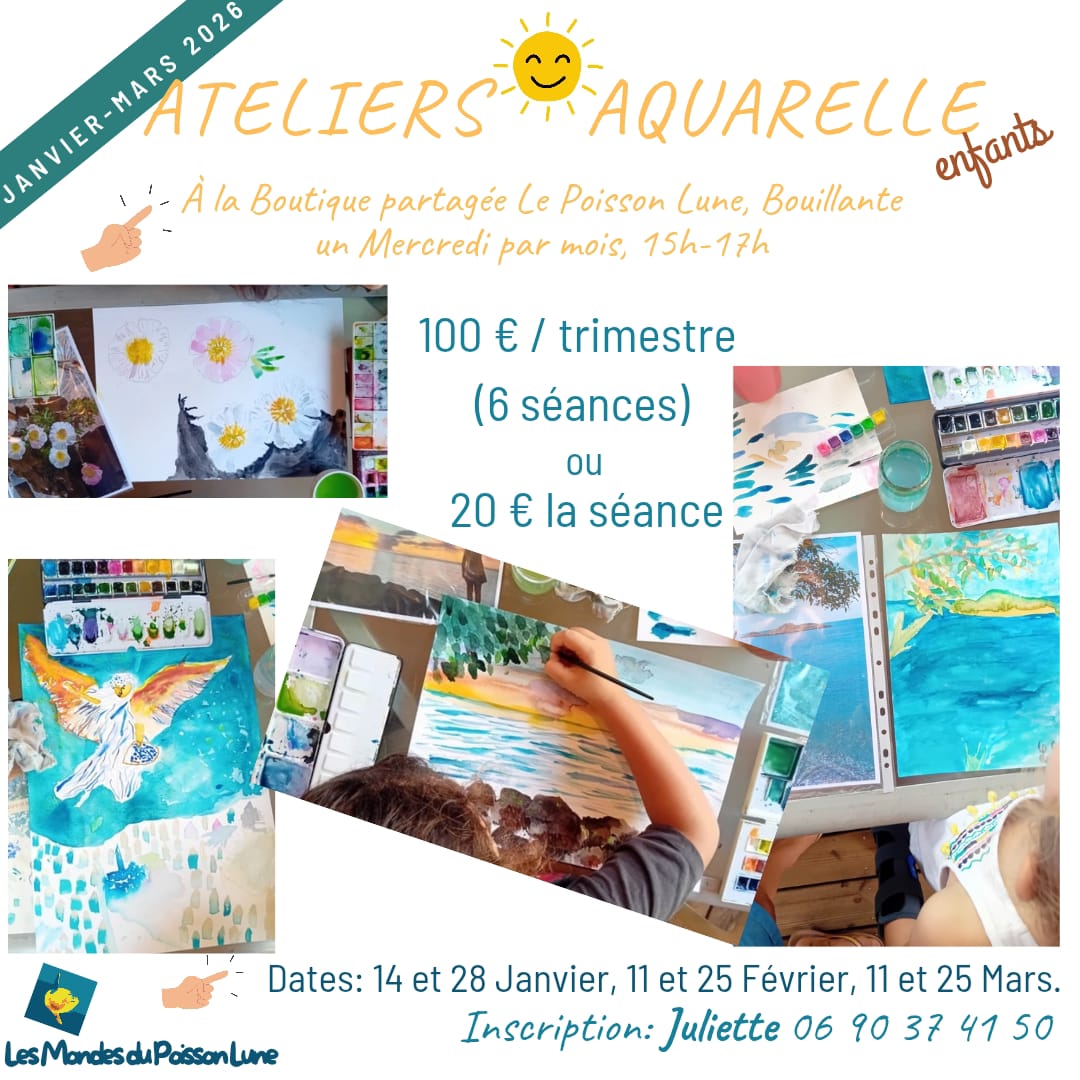 Ateliers aquarelle enfants janvier mars 2026
