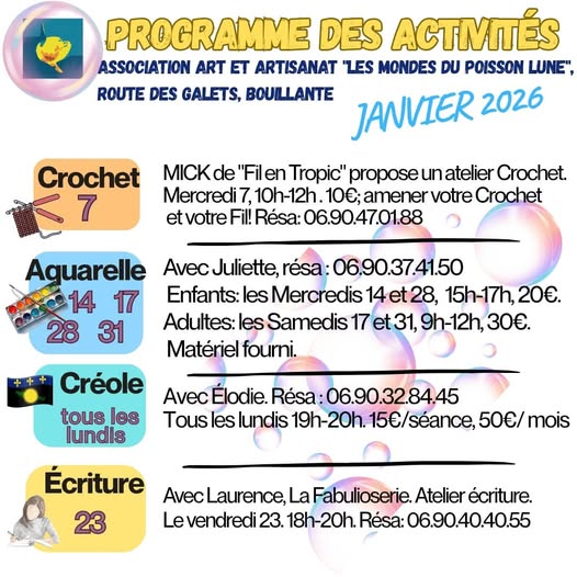 Programme des activités janvier 2026 Le Poisson Lune